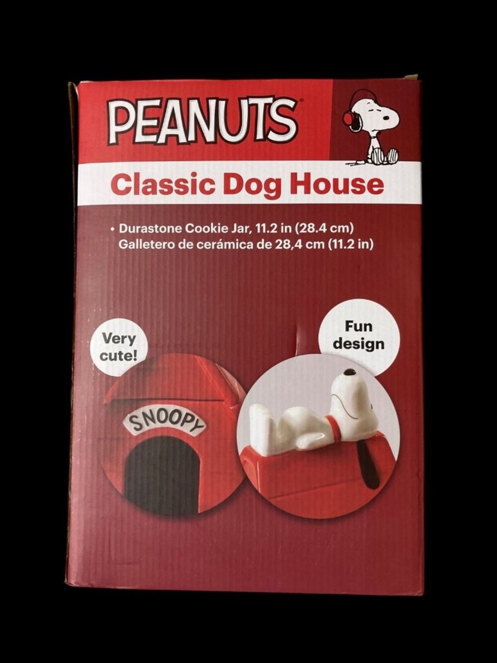Gibson Peanuts Classic Snoopy Dog House Durastone Cooke Jar in Red New In Box - Picture 5 of 8